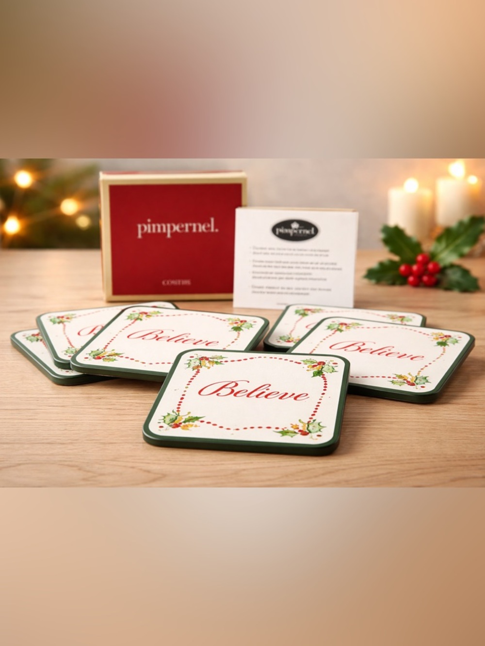 Pimpernel Spode “Believe” Holiday Casual Coasters Set of 6 Cork Backed Coasters